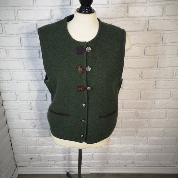 Jessica Sport Ladies Size Medium Vintage Made in Hong Kong Green Wool Vest - Picture 1 of 7